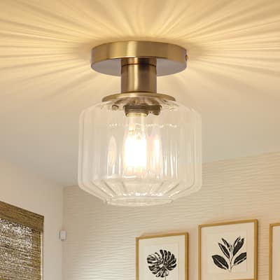 Modern Gold Glass Small Semi Flush Mount Ceiling Fixture - D 5.9" x H 7.5"
