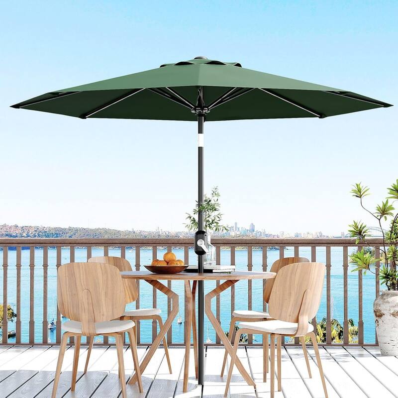 10Ft Patio Umbrella - 8 Sturdy Ribs Outdoor Table Umbrella with Crank Lift & Push Button Tilt