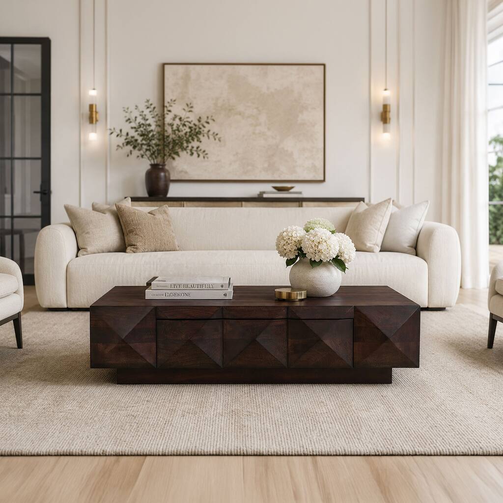 The Urban Port Walnut Brown Mango Wood 48 Inch Coffee Table