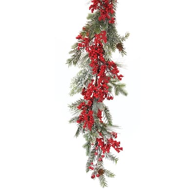 Pine and Berry Garland 6'L (Set of 2) Plastic/Foam - Green