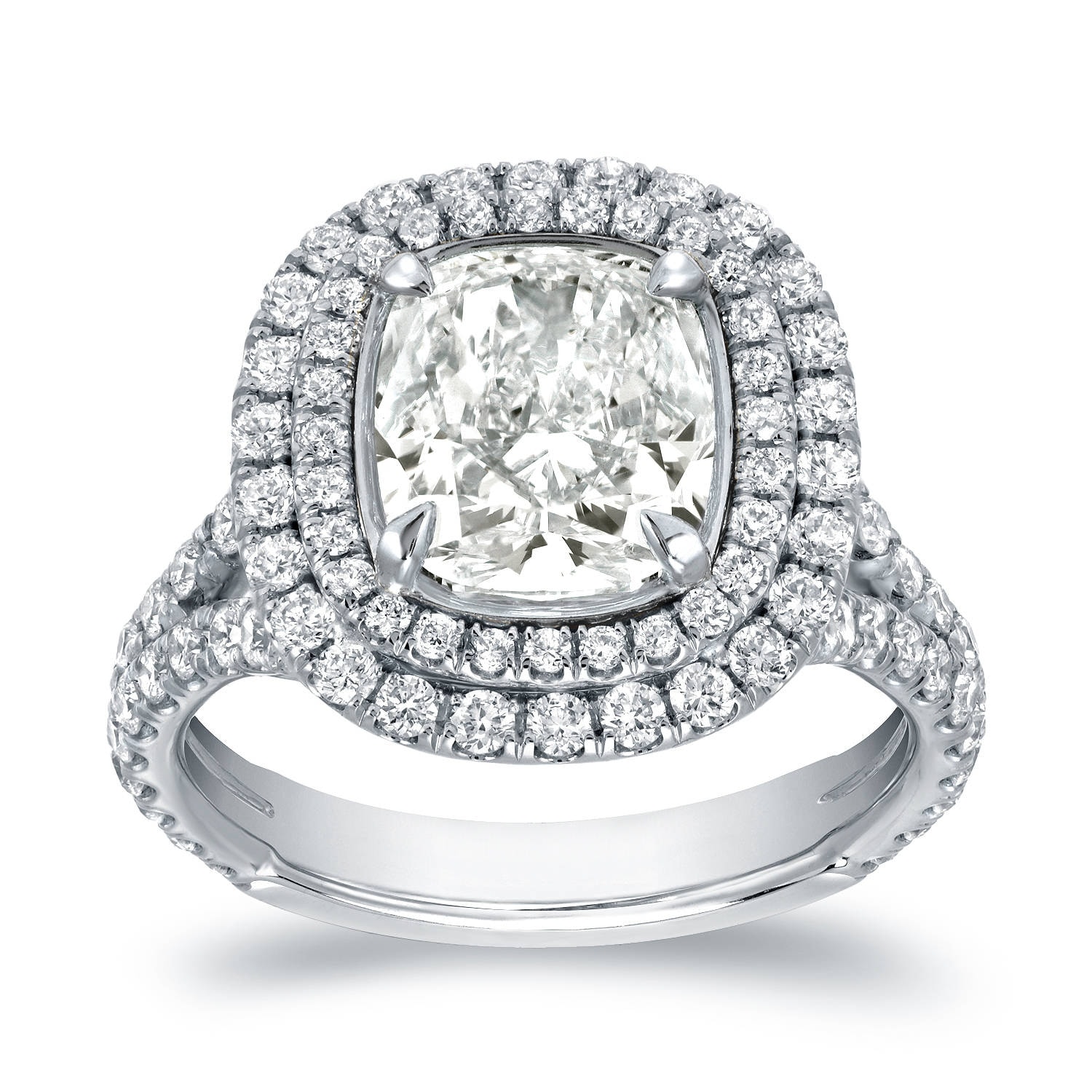 Auriya 18k Gold 4 1/5ctw Cushion-cut Double Halo Diamond Engagement Ring 18k White Gold Certified