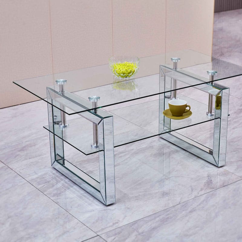 W 39.4" X D 19.7 " X H 17.7" Transparent tempered glass coffee table - Silver