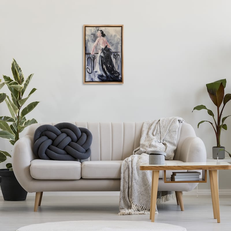 Stupell Elegant Woman Against Railing Framed Floater Canvas Wall Art Design By Lucille Lee