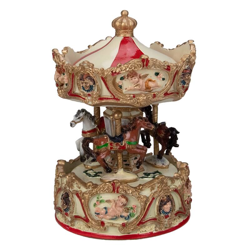 6.5 Ivory Gold Animated Musical Clown Cupid Carousel Tabletop Decor