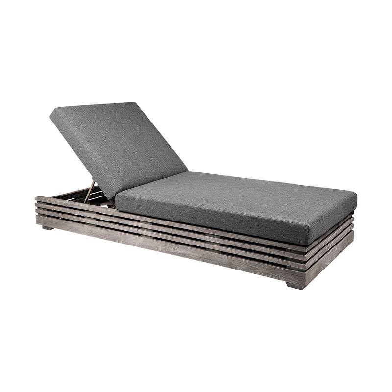 Vivid Outdoor Patio Adjustable Chaise Lounge Chair in Eucalyptus Wood with Olefin Cushions