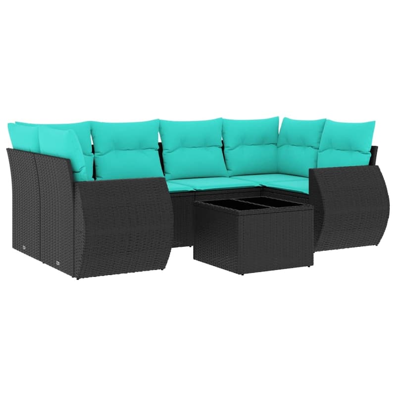 vidaXL Patio Sofa Set with Cushions Outdoor Furniture 7 Piece Poly Rattan - 24.4 x 24.4 x 27.2