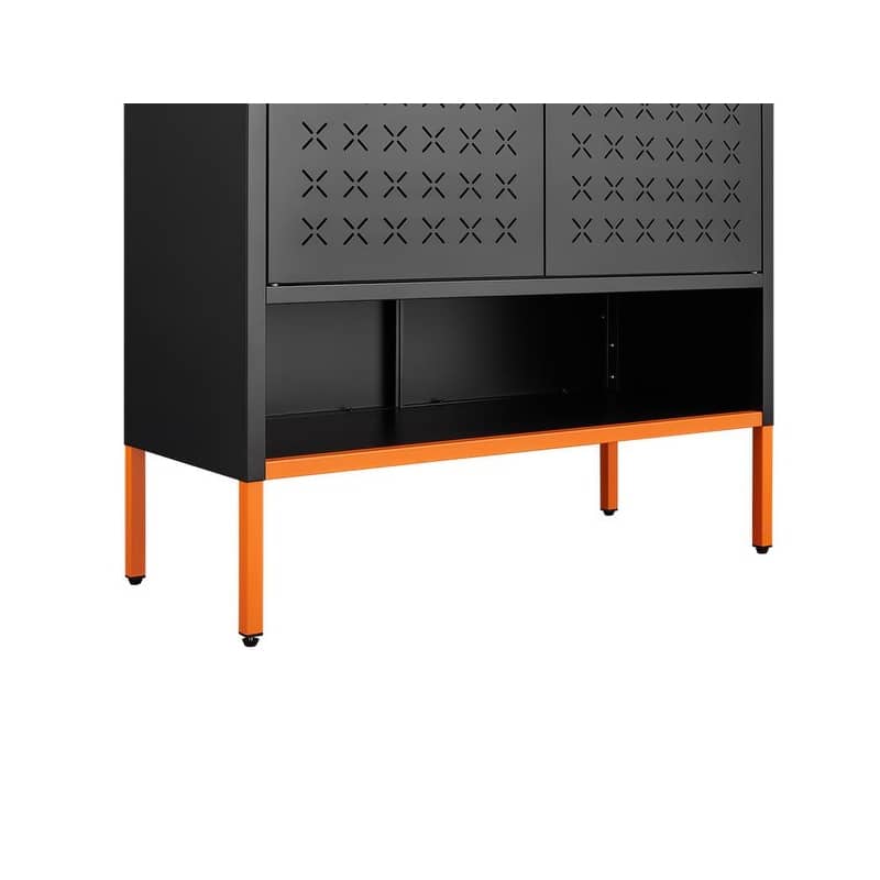 Grid Double Door Shoe Cabinet with Adjustable Shelves and Moisture-Proof Base
