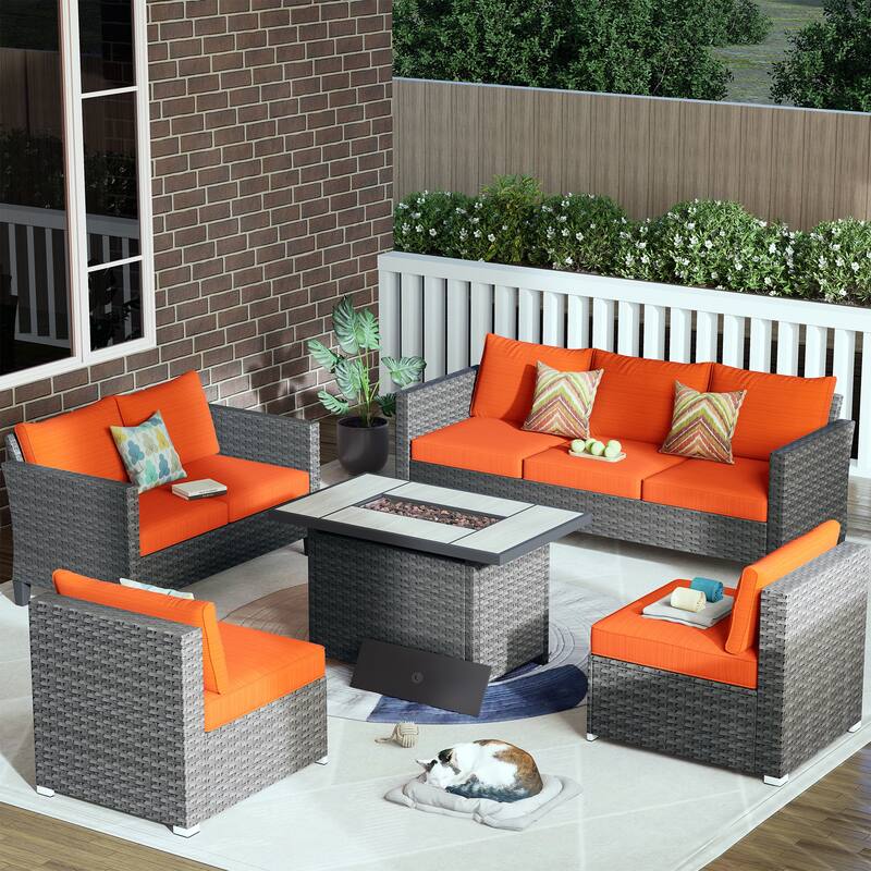 OVIOS 5-Piece Fire Table Outdoor Patio Furniture Set - Orange/Red