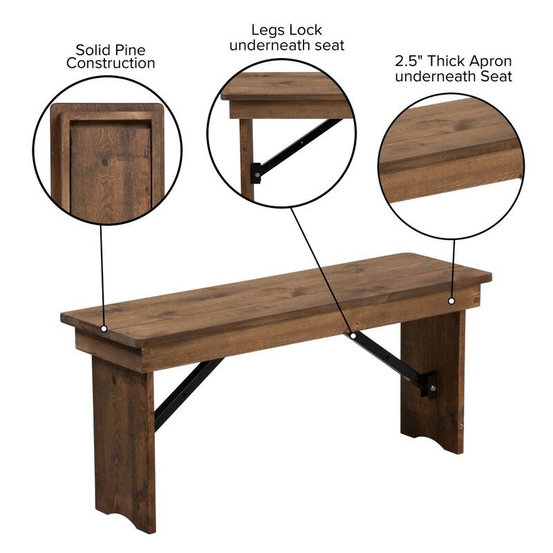 40" x 12" Antique Rustic Solid Pine Folding Farm Bench