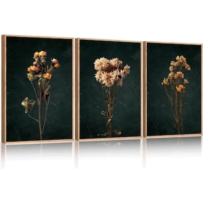 Boho Floral Framed Canvas Wall Art Set