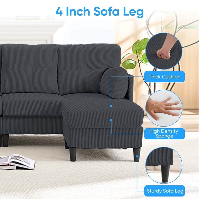 Mixoy Corduroy U-Shape Modular Convertible Sectional Sofa,Upholstered 4-Seater Sofa Couch with Movable Ottoman