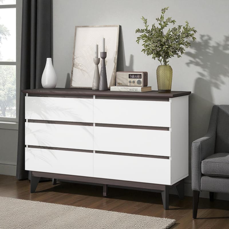 Wide 6-Drawer Storage Cabinet Modern Chest of Drawers for Bedroom Living Room Office Organizer Large Capacity Dresser