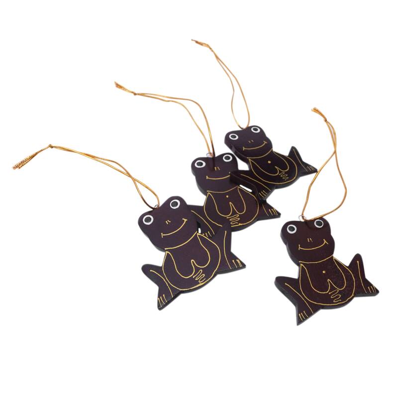 Novica Handmade Merry Frogs Wood Ornaments (Set Of 4)