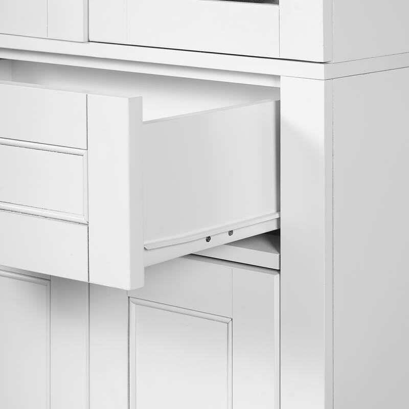 Floor Cabinet Clothes Cabinet with Adjustable Shelves, Tall Bathroom Storage Cabinet with Glass Doors and Drawer