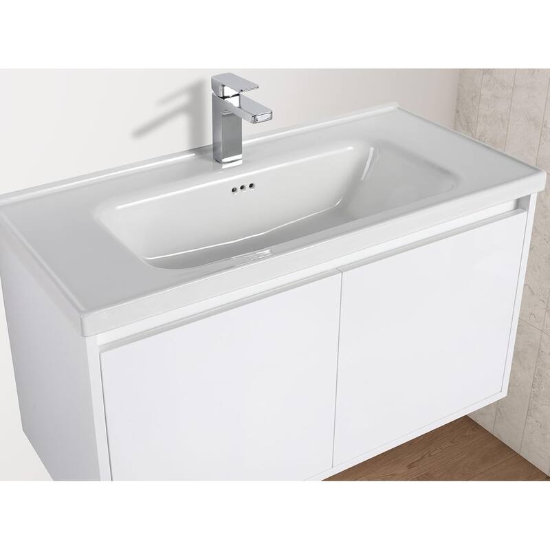 Blossom 36" Wall-Mounted Bathroom Vanity with Ceramic Sink, Soft-Close