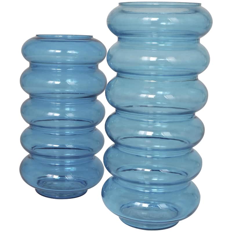 Glass Bubble Vase - Set of 2 Blue - Roche River Decor - 6"W x 6"L x 13"H