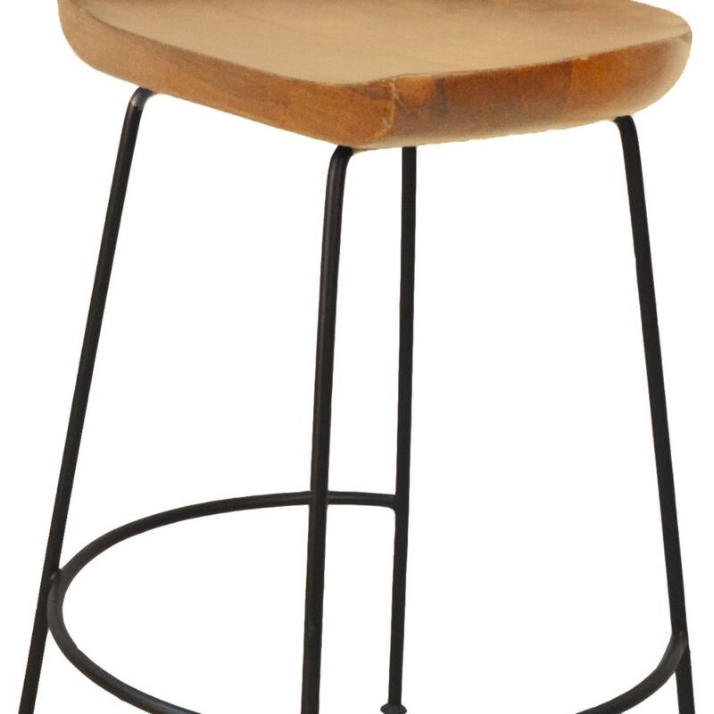 Set of Two 25" Chestnut and Black Solid Wood and Steel Backless Counter Height Bar Chairs
