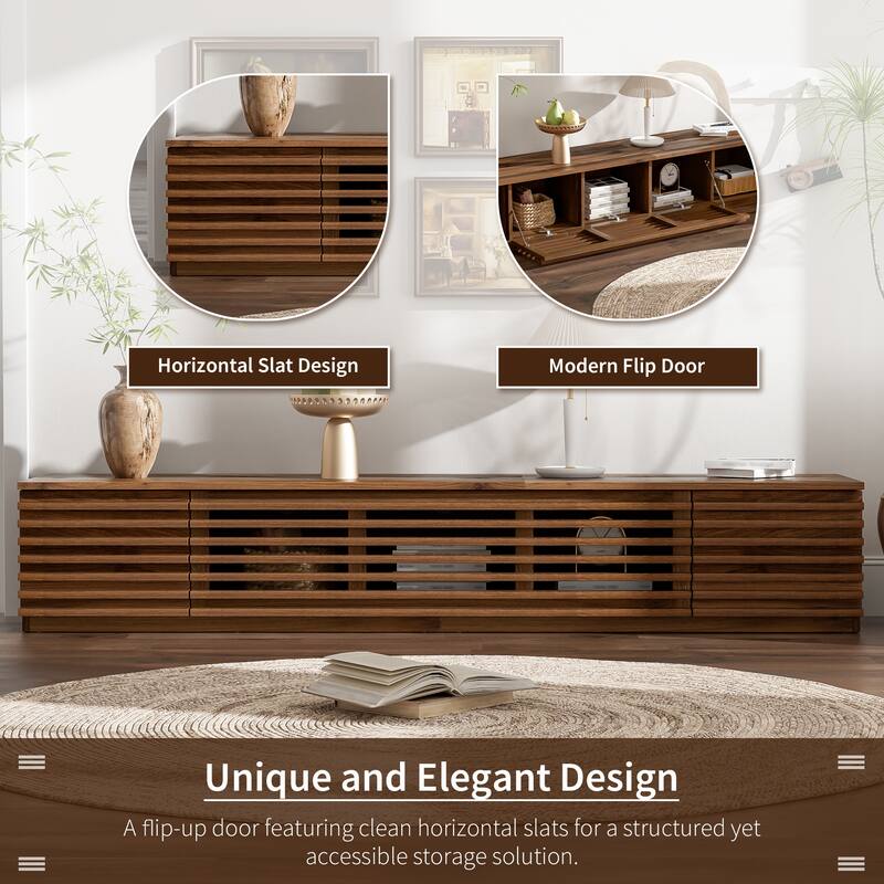 Rectangular TV Stand for TVs Up to 85", Wooden Media Console Storage Cabinet with Cable Management, Floor TV Console Table