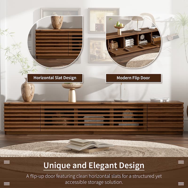 Roomfitters 70 Inch Modern TV Stand for TVs up to 80 Inch, Media Console with Soft-Closing Hinges & Cable Management, Walnut