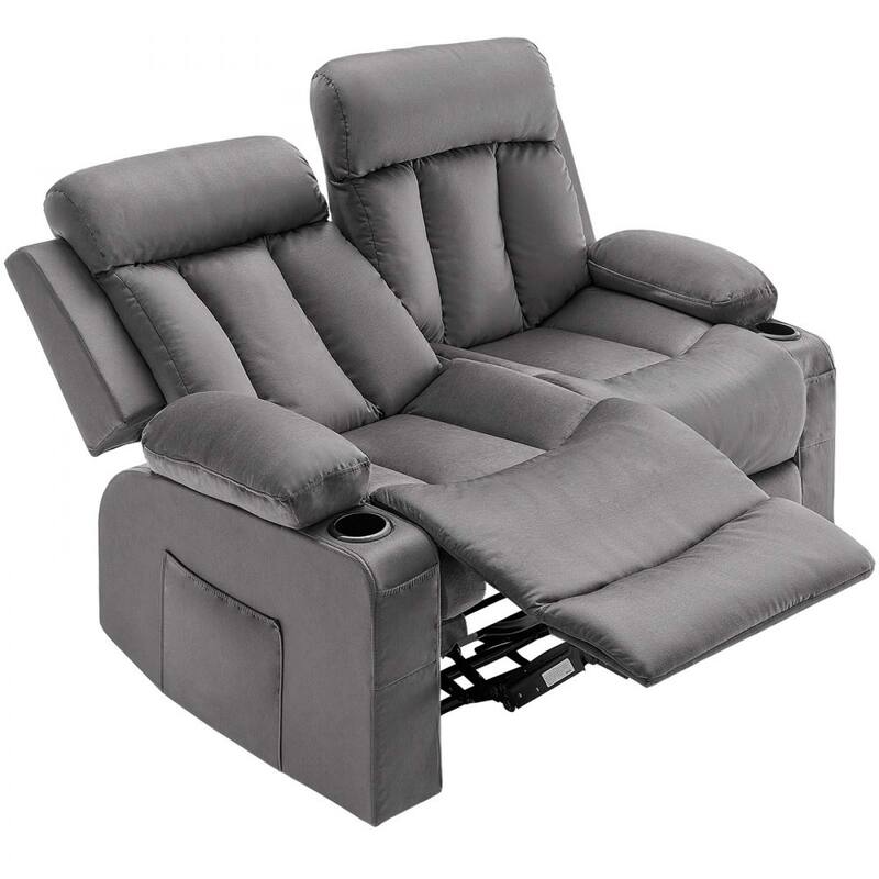 Grey Velvet Electric Recliner Loveseat with Massage, Heating and USB Ports - 61 x 35.55 x 42.13 in
