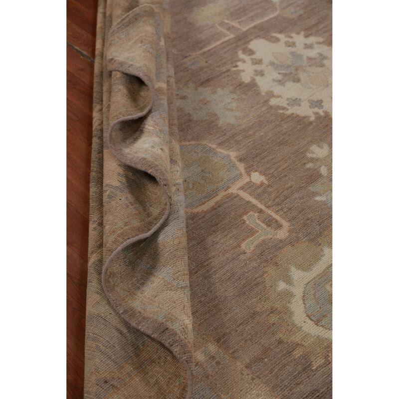 Hand Knotted Oriental 100% Wool Carpet Transitional All-Over Brown Oushak Area Rug - 11' 10'' X 9' 0''