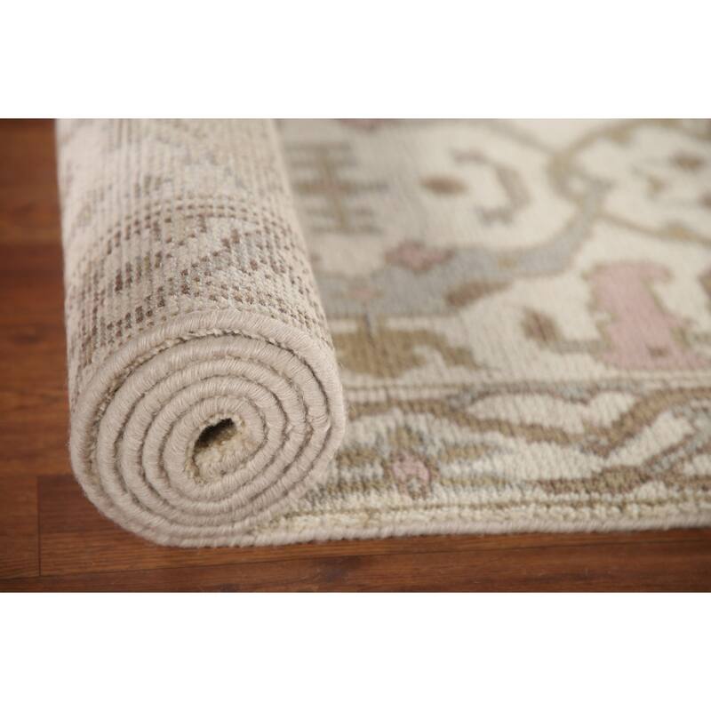Ivory Oushak Style Runner Rug Hand-knotted Wool Carpet - 2'6"x 9'9"