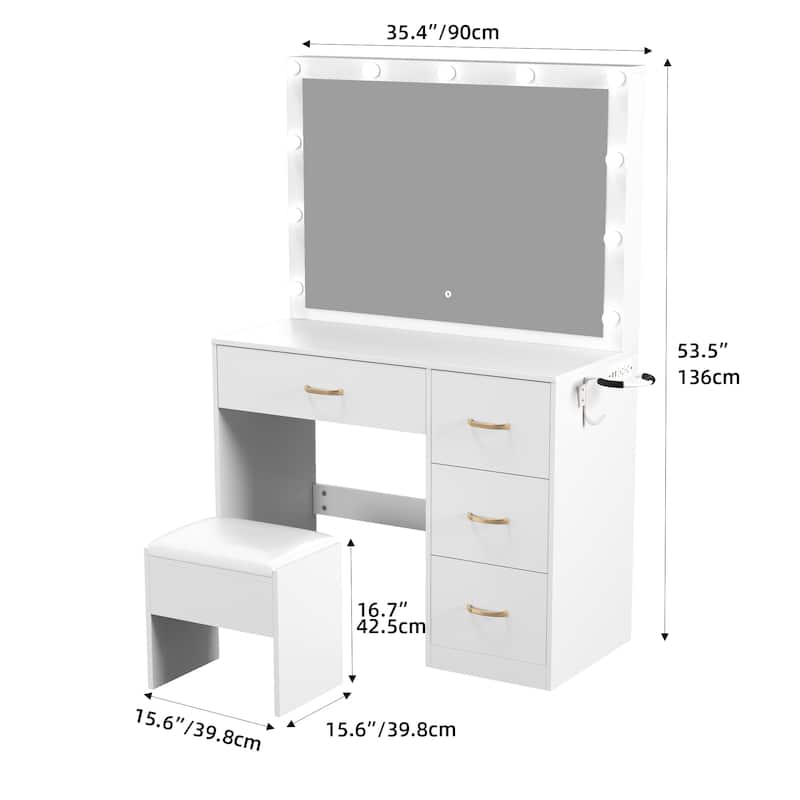 Vanity Desk Makeup Table Light Strip Mirror Dressing - 35.4"L x 15.7"W x 53.5"H