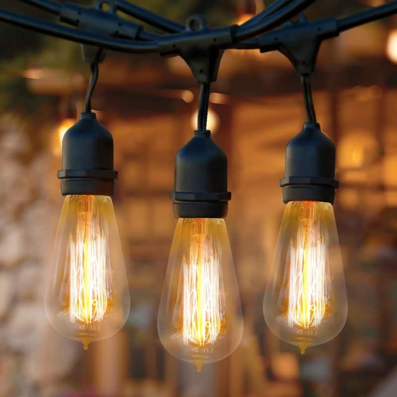 Brightech Ambience Pro 15-Light 48 ft. Outdoor Plug-in 40W Incandescent ST64 Hanging Vintage Edison Bulb String-Light