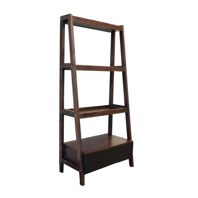 Casual Solid Wood Frame Ladder Book Display Shelf with 1 Drawer - Brown