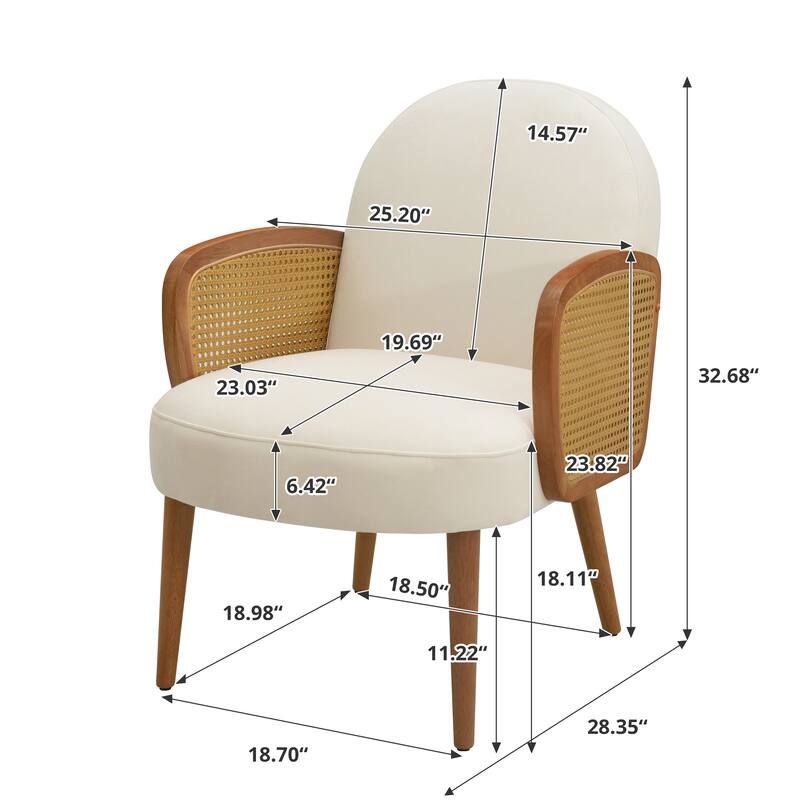 Velvet Accent Chair with Rattan Armrests