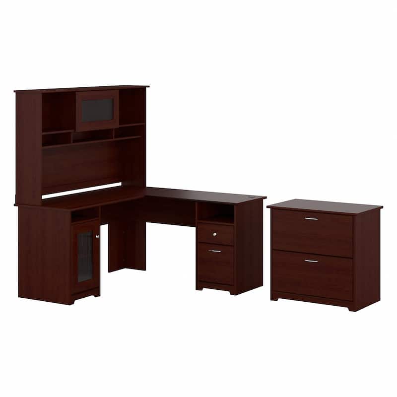 Cabot 60W L-Shaped Desk with Hutch and File Cabinet by Bush Furniture