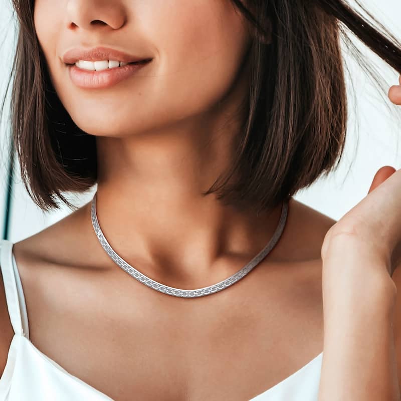 Miadora 4.5mm Fancy Herringbone Necklace in Sterling Silver
