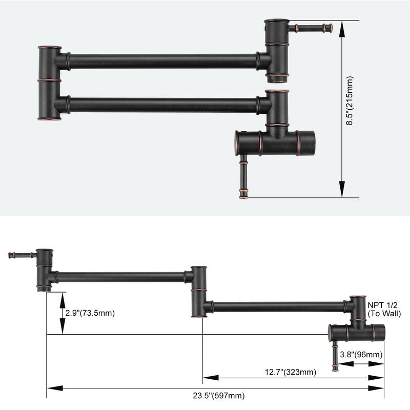 WOWOW 23.5-inch Wall Mount Pot Filler with Double Handle