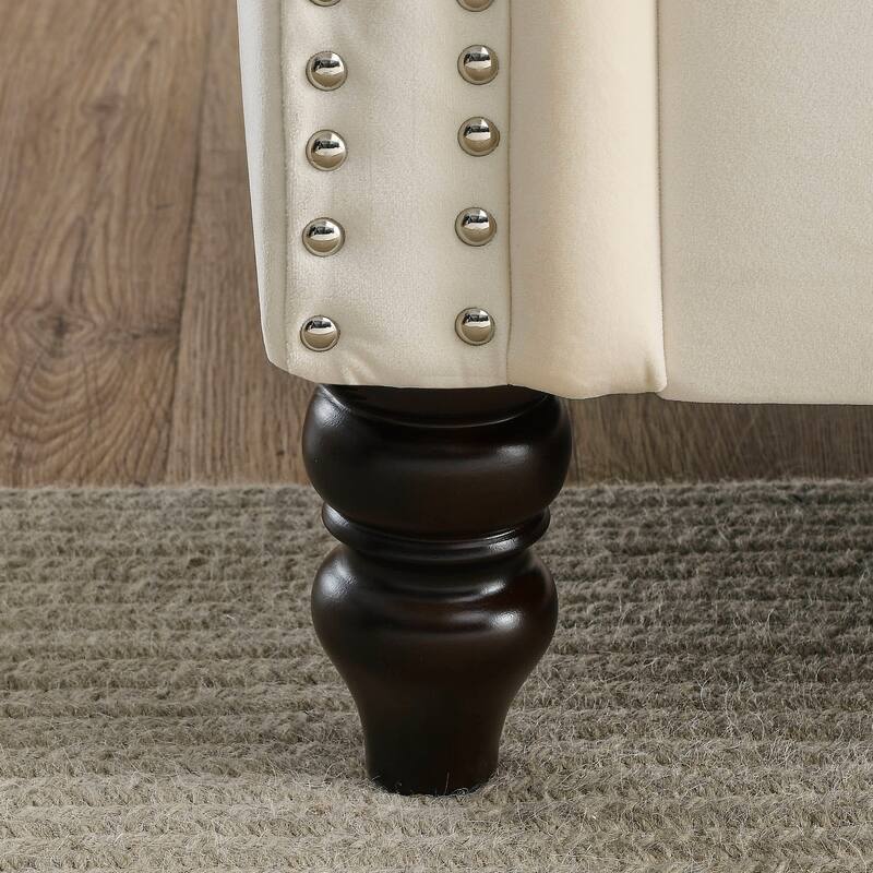 Classic Chesterfield 3-Seater Velvet Sofa with Rolled Arms and Nailhead for Living Room