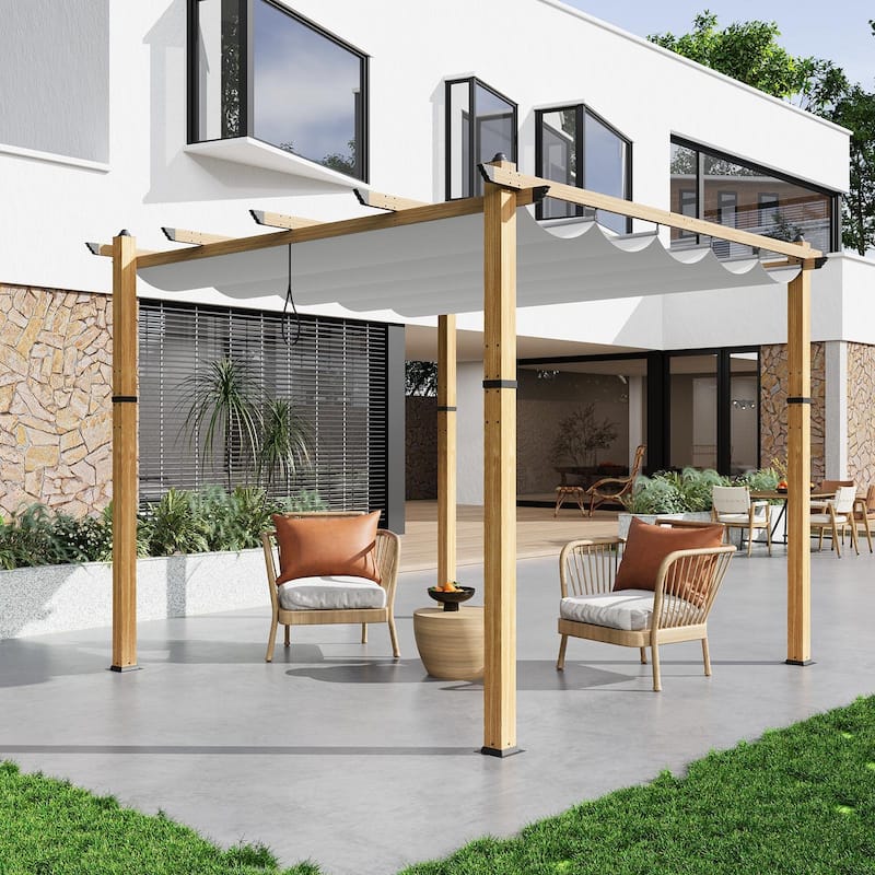 10'x13'/ 10'x10' Outdoor Aluminum Pergola with Retractable Sun Shade Canopy Pergola
