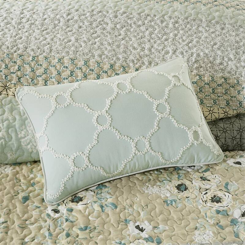 6 Piece Cotton Quilt Set with Throw Pillows Green King/Cal King