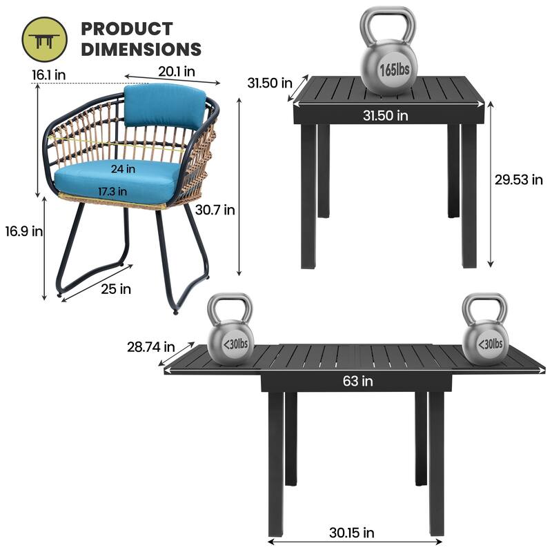5/7/11-Piece Set Outdoor Aluminum Extendable Patio Dining Table Set with Rattan Chairs