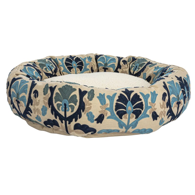 Cotton and Sherpa Pet Bed with Floral Design