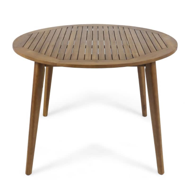 Roomfitters 47.25" Round Acacia Wood Outdoor Dining Table with Slatted Top and Tapered Legs Modern Patio Furniture, Teak