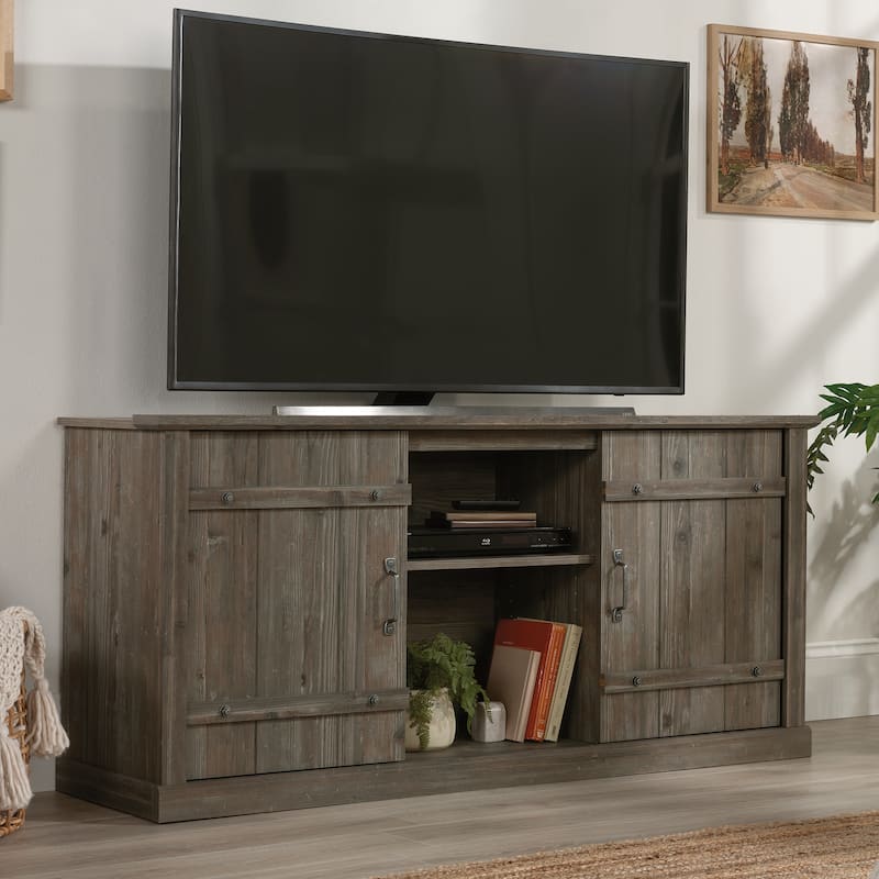 Farmhouse Brown TV Stand with Sliding Doors for 70 Inch TVs Media Console