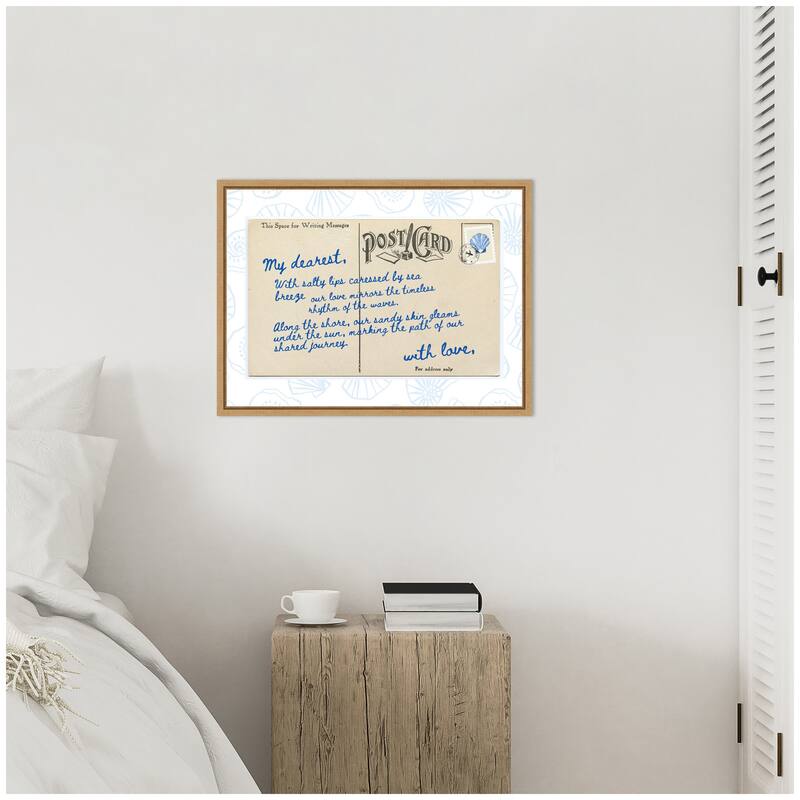Kate and Laurel Sylvie Beach Love Letter Blue Framed Canvas by Honey Island Studio
