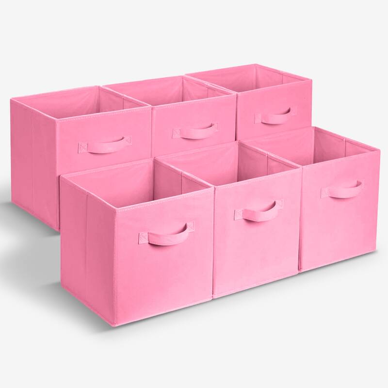 Cheer Collection 6 Pack Fabric Storage Cubes with Dual Handles Collapsible Organizer Bins - Hot Pink