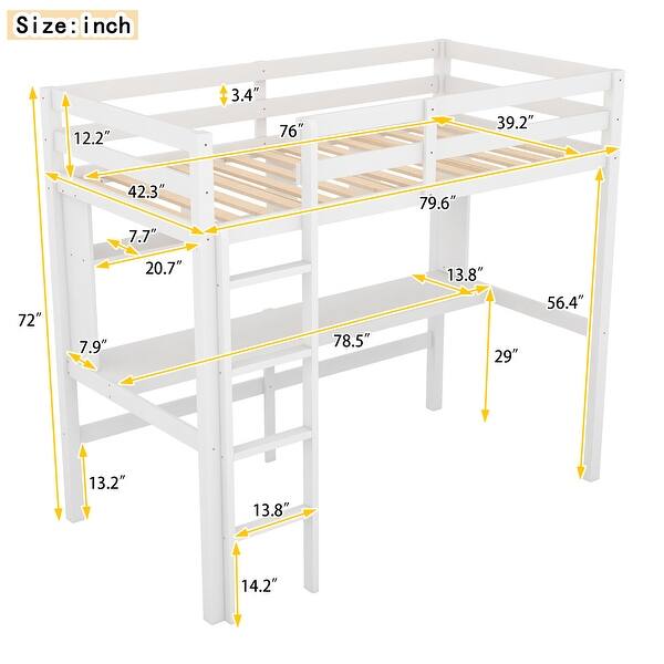 dimension image slide 0 of 2, Sturdy Twin Size Loft Bed with Desk, Shelves, and Ladder