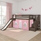 preview thumbnail 10 of 20, Twin Over Twin Low Bunk Bed with Stairs, Slide, & Princess Curtain Clay