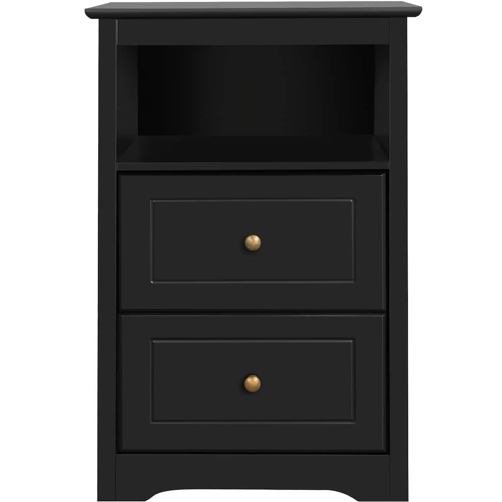 Yaheetech Modern 2-Drawer End Table with Open Shelf and Metal Knobs for Bedroom