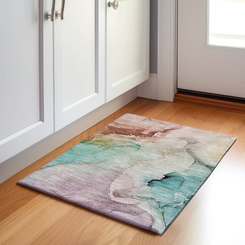 Premium Washable Super Soft Abstract Mayfield Rug - Teal - 1' 8" x 2' 6" - Rectangle