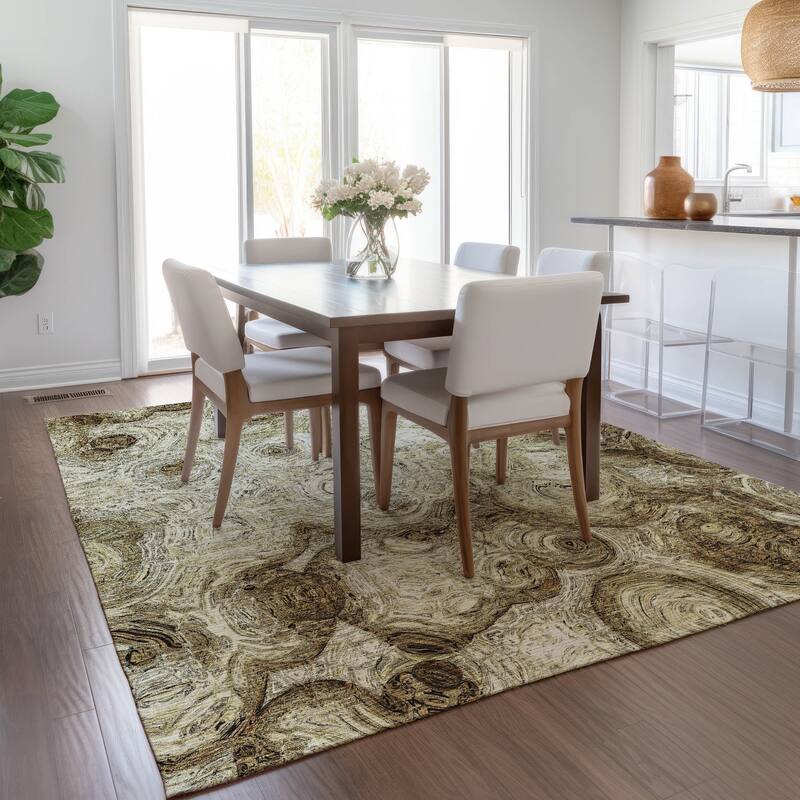 Machine Washable Indoor/ Outdoor Chantille Abstract Waves Rug