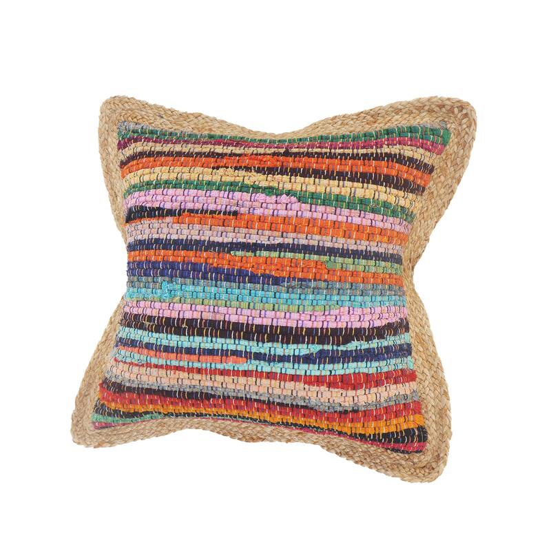 Sevita Bold Multicolored Chindi Jute Bordered Throw Pillow