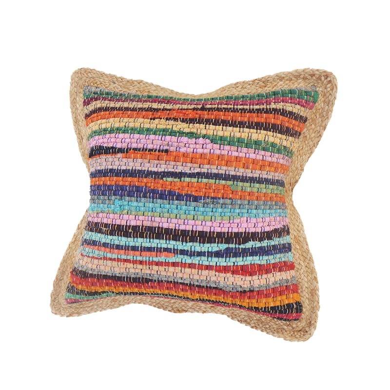 Sevita Bold Multicolored Chindi Jute Bordered Throw Pillow