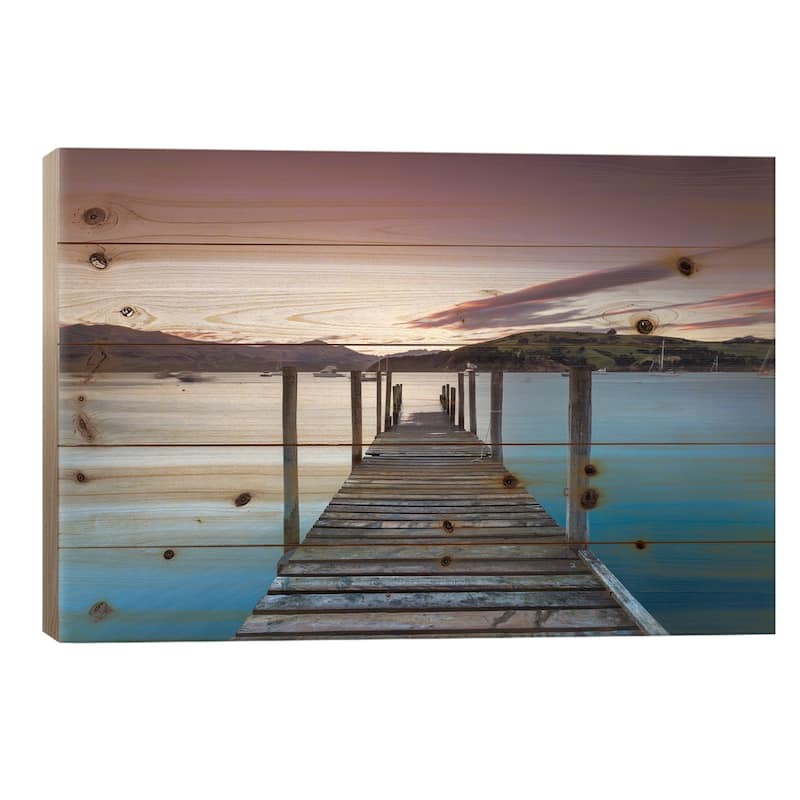 Pier At Sunset I, Akaroa Harbour, Akaroa, Banks Peninsula, Canterbury, South Island, New Zealand Print On Wood by Matteo Colombo - 18x26x1.5